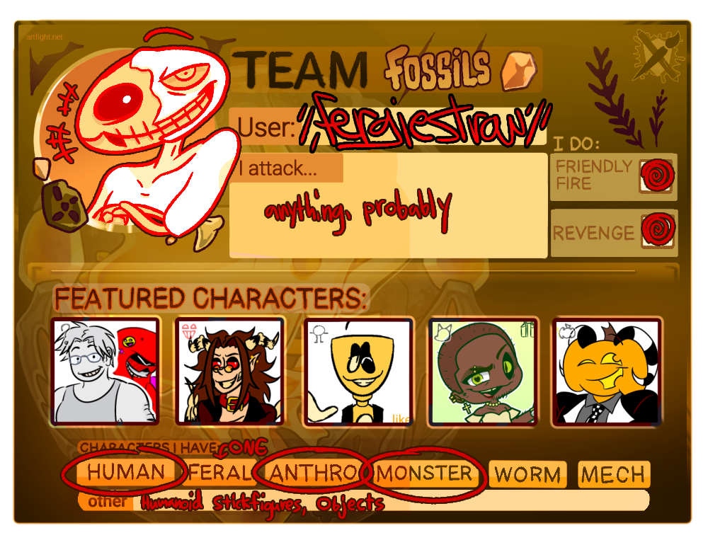 i have cool pink-purple sparkles and black stuff on and around me, and i have two eyeballs!!! Team Stardust. i attack... anything? we'll see heh. i do friendly fire and revenge. character i have are humanoid, anthro, monster, stick figures, objects, etc.