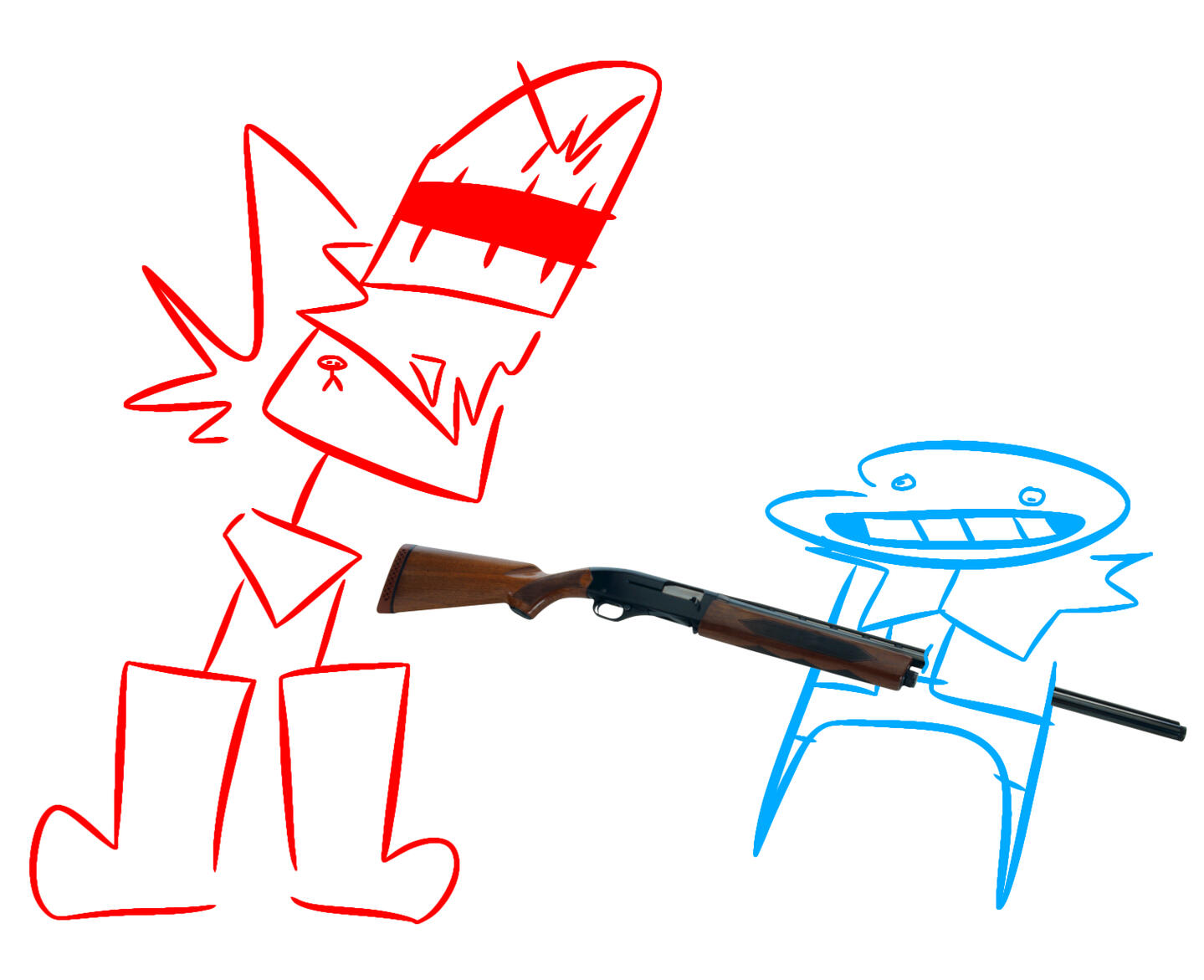 Papyrus Undertale yelling at Sans Undertale who has a shotgun through him.
