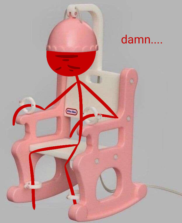 Red from Animator VS Animation in a Little Tikes electrical chair.